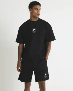 Black Japanese graphic T-Shirt and Shorts Set