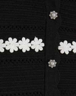 Black Knitted Flower Mini Skater Dress
