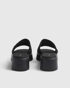 Black Knitted Mule Flatform Sandals