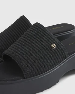 Black Knitted Mule Flatform Sandals