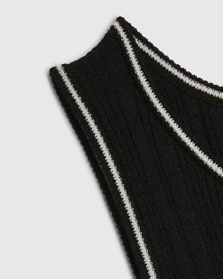 Black Knitted Racer Neck Ribbed Midi Dress
