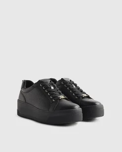 Black Lace Up Flatform Trainers
