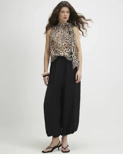 Black Leopard Pussybow Blouse
