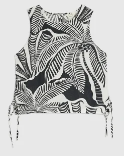 Black Linen Blend Palm Print Tank Top