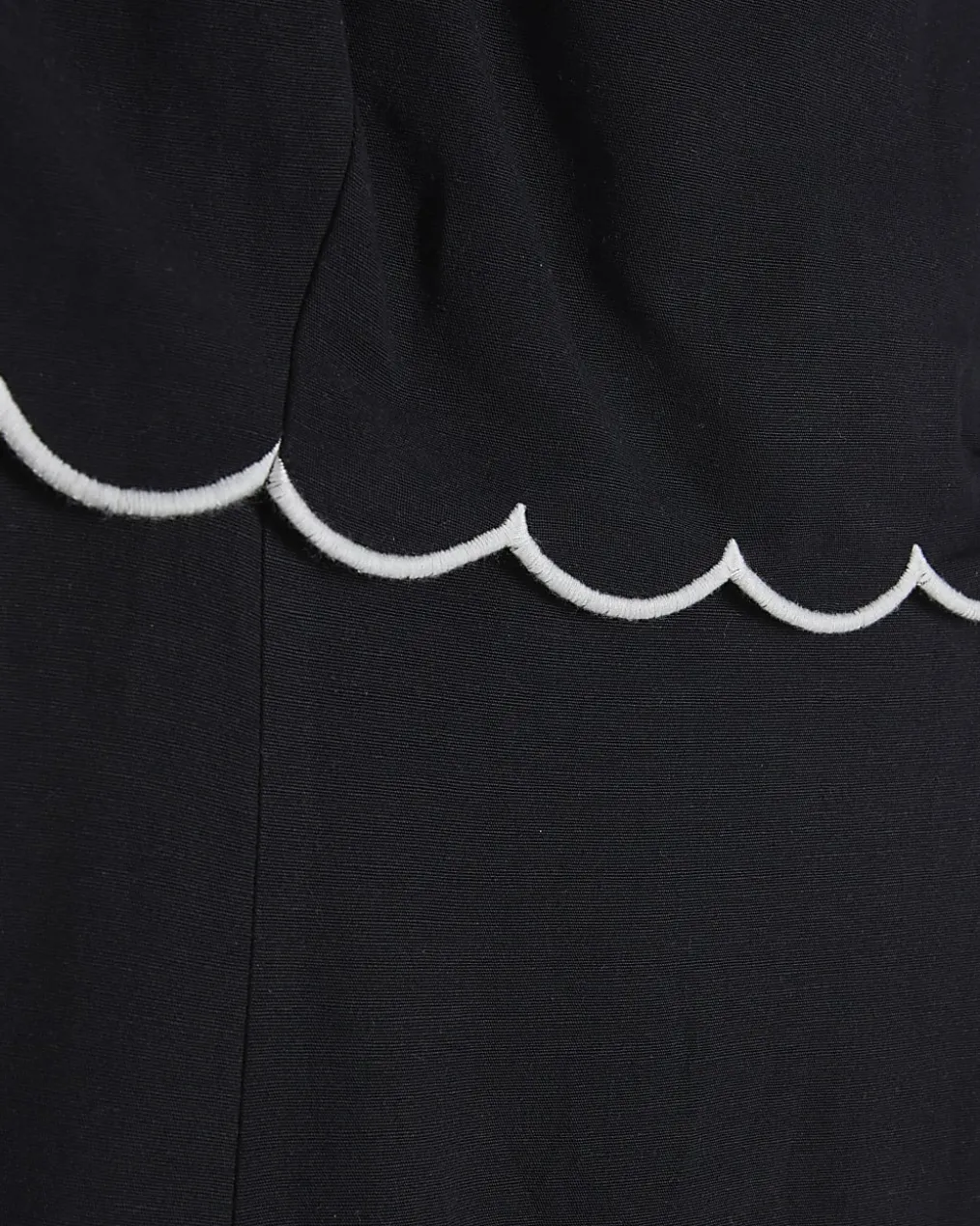 Black Linen Blend Scallop Trim Midi Dress
