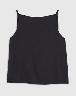 Black Linen Blend Sleeveles Tie Side Tank Top