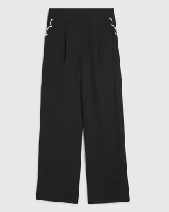 Black Linen Blend Wide Leg Trousers
