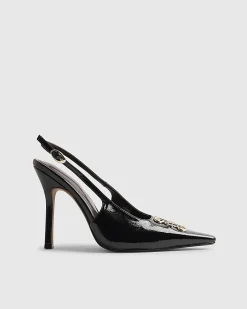 Black Logo Slingback Court Heels