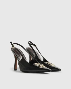 Black Logo Slingback Court Heels