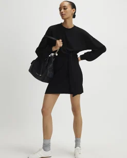 Black Long Sleeve Knot Side Mini Dress