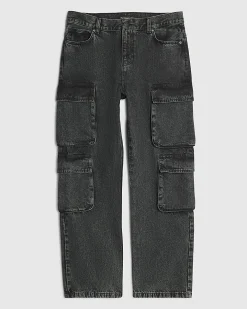 Black Loose Fit Cargo Jeans
