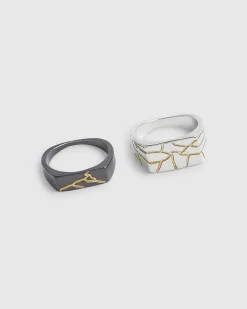 Black Metal Pack Of 2 Cracked Gun Rings