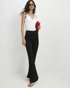 Black Mid Rise Flared Jeans