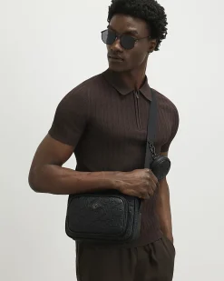 Black Monogram Embossed Cross Body Bag