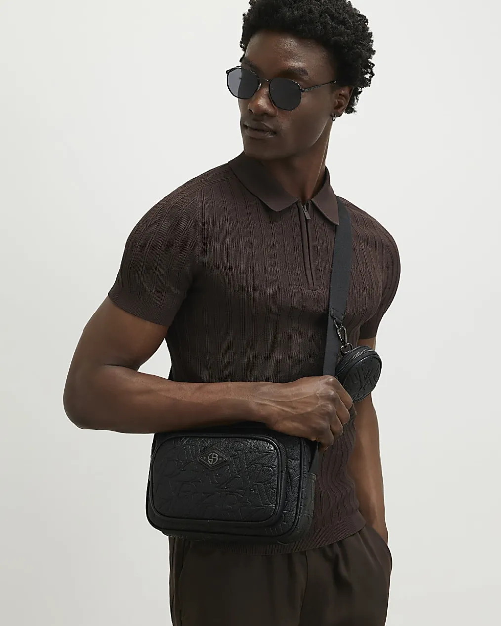 Black Monogram Embossed Cross Body Bag