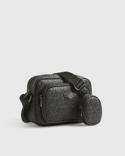 Black Monogram Embossed Cross Body Bag