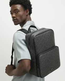 Black Monogram Faux Leather Backpack