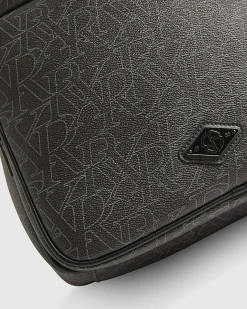 Black Monogram Faux Leather Backpack