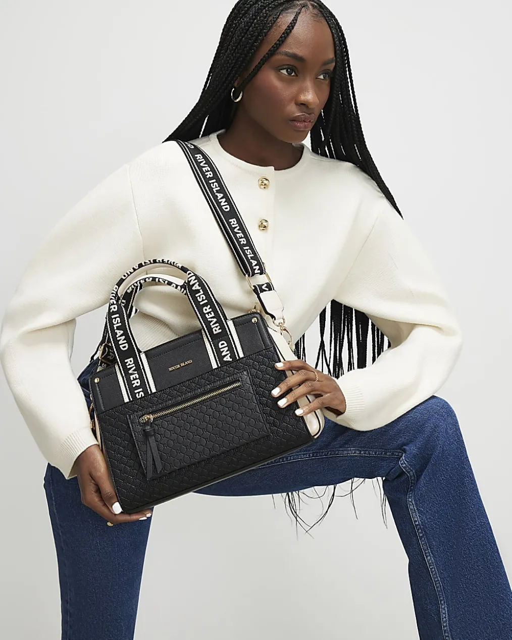 Black Monogram Front Tote Bag