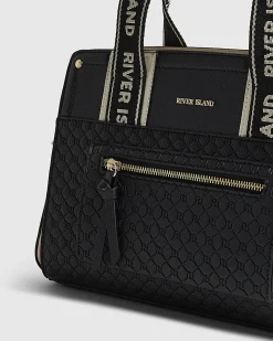 Black Monogram Front Tote Bag