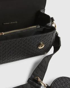 Black Monogram Print Cross Body Bag