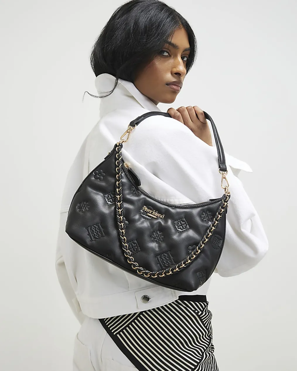 Black Monogram Quilted Shoulder Bag