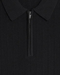 Black Muscle Fit Quarter Zip Polo Shirt
