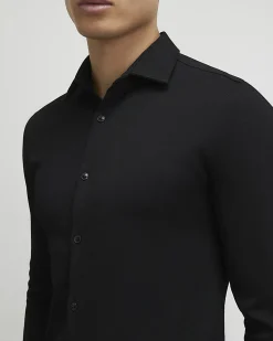 Black Muscle Fit Stretch Pique Smart Shirt