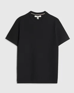 Black Muscle Fit Textured Knit T-shirt