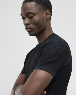 Black Muscle Fit Textured Knit T-shirt