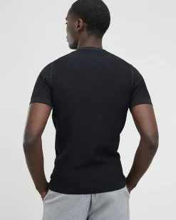 Black Muscle Fit Textured Knit T-shirt