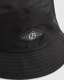 Black Nylon Badged Bucket Hat