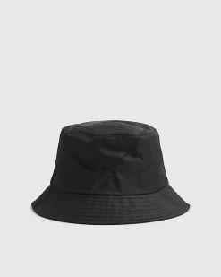 Black Nylon Badged Bucket Hat