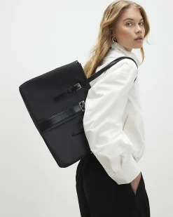 Black Nylon Buckle Handle Shopper Bag