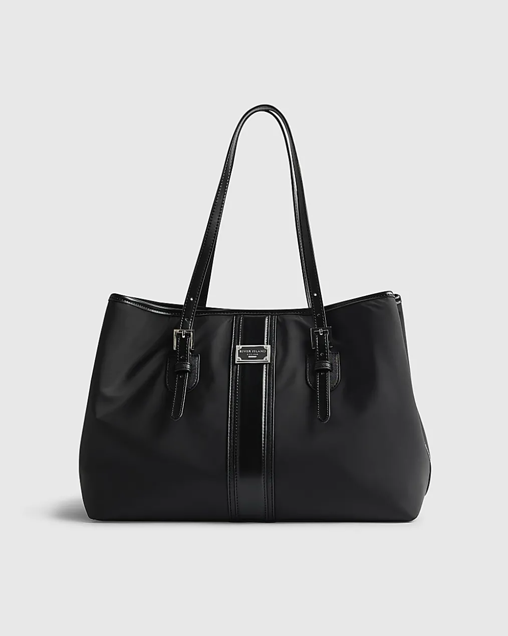 Black Nylon Buckle Handle Shopper Bag