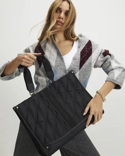 Black Nylon Quilted Shopper Bag