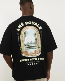 Black Oversized Cotton Blend Textured T-Shirt