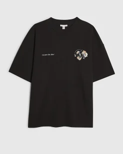 Black Oversized Cotton Blend Textured T-Shirt