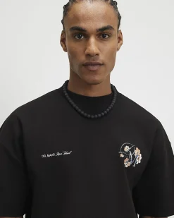 Black Oversized Cotton Blend Textured T-Shirt