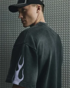 Black Oversized Cotton Blend Flame Sweatshirt