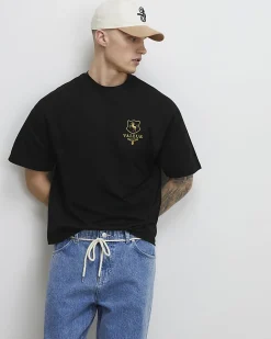 Black Oversized Cotton Valeur Crest T-Shirt