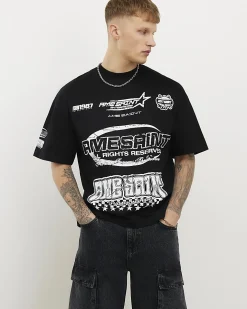 Black Oversized Fit Ame Saint Graphic T-Shirt