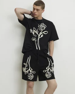 Black Oversized Fit Cotton Roping T-Shirt