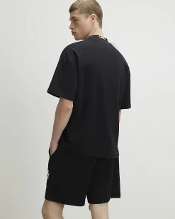Black Oversized Fit Cotton Roping T-Shirt