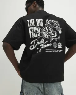 Black Oversized Fit Darts Big Fish T-Shirt