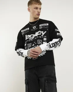 Black Oversized Fit Heavyweight Print T-Shirt
