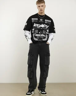 Black Oversized Fit Heavyweight Print T-Shirt