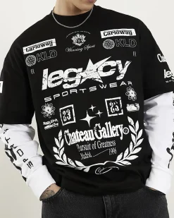 Black Oversized Fit Heavyweight Print T-Shirt