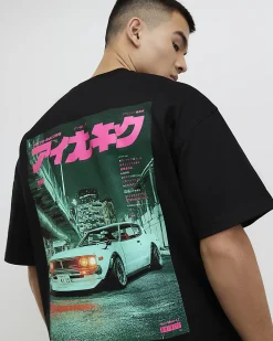Black Oversized Fit Japanese Car T-Shirt