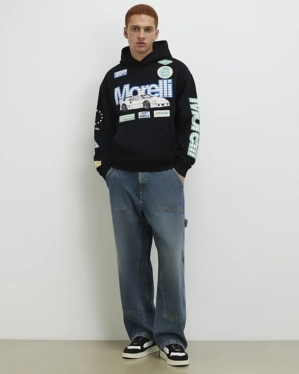 Black Oversized Fit Morelli Badged Car Hoodie
